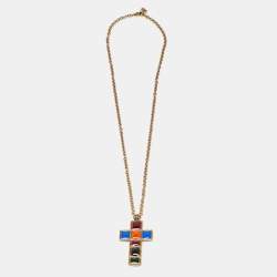 Gucci Multicolor Gripoix Cross Pendant Necklace