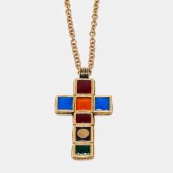Gucci Multicolor Gripoix Cross Pendant Necklace