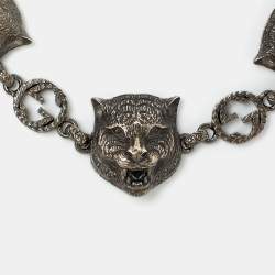 Pre Owned Gucci Sterling Silver Garden Feline Charm Bracelet