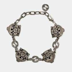 Pre Owned Gucci Sterling Silver Garden Feline Charm Bracelet