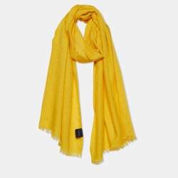 Pre Owned Gucci Yellow GG Jacquard Wool & Silk Stole 