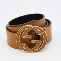 مملوكة مسبقًا Gucci Brown Leather Interlocking G Buckle Belt 80 CM