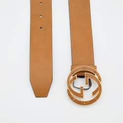 مملوكة مسبقًا Gucci Brown Leather Interlocking G Buckle Belt 80 CM