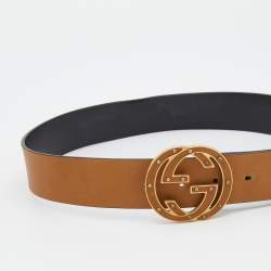 مملوكة مسبقًا Gucci Brown Leather Interlocking G Buckle Belt 80 CM