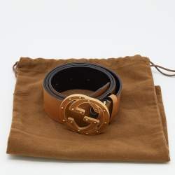 مملوكة مسبقًا Gucci Brown Leather Interlocking G Buckle Belt 80 CM