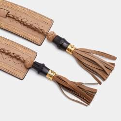 Pre Owned Gucci Beige Leather Bamboo Tassel Waist Belt 80CM