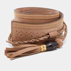 Pre Owned Gucci Beige Leather Bamboo Tassel Waist Belt 80CM