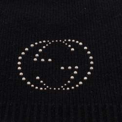 Pre Owned Gucci Black Cashmere Logo Studded Beanie M