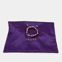 Gucci Bi-color Stone & Wood Beaded Sterling Silver Adjustable Bracelet 17