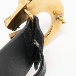 مملوكة مسبقًا Gucci Black Leather Horse Head G Buckle Belt 90 CM