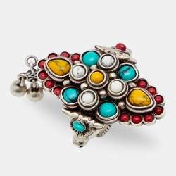 Pre Owned Gucci Aged Sterling Silver Multicolor Beaded Anger Forest Ring Size EU 51