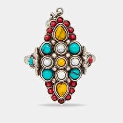 Pre Owned Gucci Aged Sterling Silver Multicolor Beaded Anger Forest Ring Size EU 51