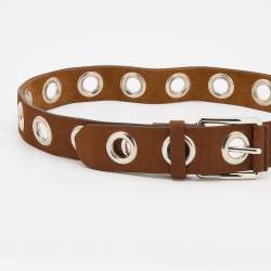 Pre Owned Gucci Brown Nubuck Leather Grommet Buckle Belt Size 90CM