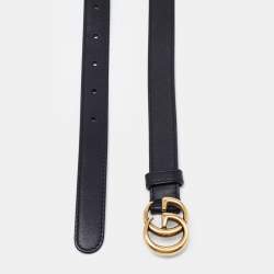 Pre Owned Gucci Black Leather GG Marmont Buckle Slim Belt 95 CM