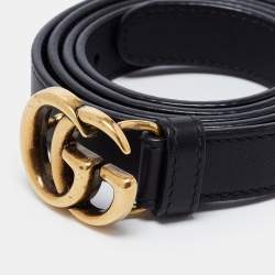 Pre Owned Gucci Black Leather GG Marmont Buckle Slim Belt 95 CM