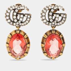 Gucci Gold Tone GG Crystal Drop Earrings
