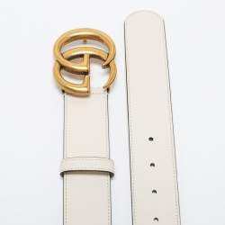 Pre Owned Gucci Off White Leather Double G Buckle Belt 85 CM