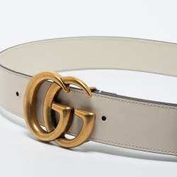 Pre Owned Gucci Off White Leather Double G Buckle Belt 85 CM