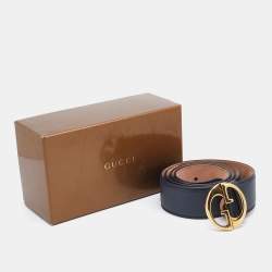 مملوكة مسبقًا Gucci Blue Leather Interlocking G Logo Buckle Belt 90CM