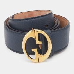 مملوكة مسبقًا Gucci Blue Leather Interlocking G Logo Buckle Belt 90CM