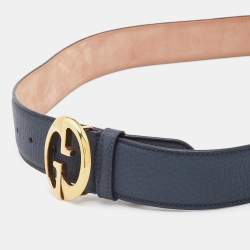 مملوكة مسبقًا Gucci Blue Leather Interlocking G Logo Buckle Belt 90CM