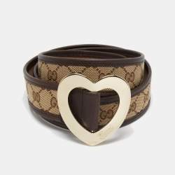 مملوكة مسبقًا Gucci Brown/Beige GG Canvas and Leather Heart Buckle Belt 90CM