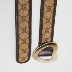 مملوكة مسبقًا Gucci Brown/Beige GG Canvas and Leather Heart Buckle Belt 90CM