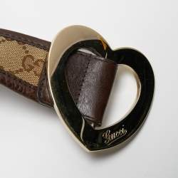 مملوكة مسبقًا Gucci Brown/Beige GG Canvas and Leather Heart Buckle Belt 90CM