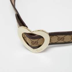 مملوكة مسبقًا Gucci Brown/Beige GG Canvas and Leather Heart Buckle Belt 90CM
