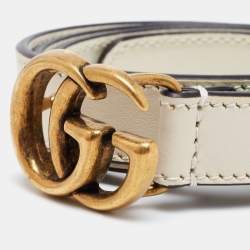 Pre Owned Gucci Off White Leather GG Marmont Belt 75CM