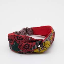 Gucci Red Floral Jacquard Silk Headband 