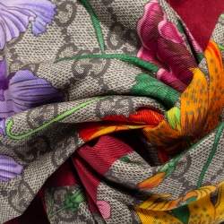 Pre Owned Gucci Beige/Red GG Flora Print Silk Headband