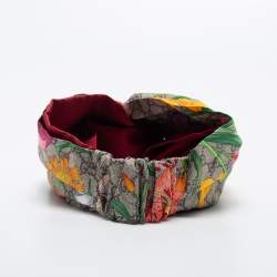 Pre Owned Gucci Beige/Red GG Flora Print Silk Headband