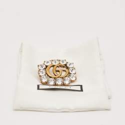 مملوكة مسبقًا Gucci Aged Gold Tone GG Crystal Pin Brooch