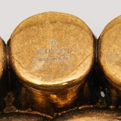 مملوكة مسبقًا Gucci Aged Gold Tone GG Crystal Pin Brooch