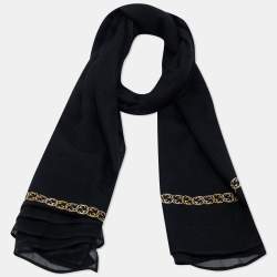 Gucci Black GG Lurex Woven Silk Cashmere Scarf 