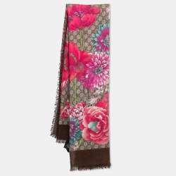 Gucci Brown GG Bouquet Print Square Scarf 