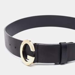 Gucci Black Leather G Logo Buckle Belt 80 CM