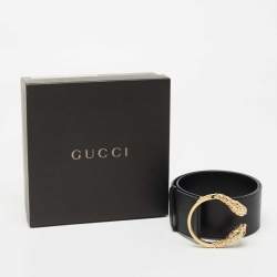 Gucci Black Leather Tiger Head Wide Belt 70CM