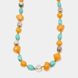 Pre Owned Gucci GG Beads Resin Silver Tone Long Necklace