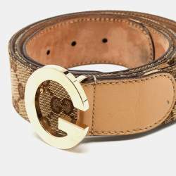 Gucci Beige GG Supreme Canvas and Leather G Buckle Belt 95CM