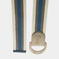 Gucci Multicolor Web Canvas and Leather Logo Buckle Belt 95CM