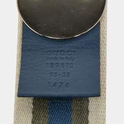 Gucci Multicolor Web Canvas and Leather Logo Buckle Belt 95CM