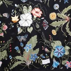 Gucci Black Flora Knight Print Silk Scarf