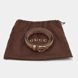 Pre Owned Gucci Beige Guccissima Patent Leather Buckle Slim Belt 85CM