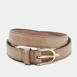 Pre Owned Gucci Beige Guccissima Patent Leather Buckle Slim Belt 85CM