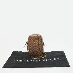 Gucci Beige Matelasse Leather GG Marmont Phone Crossbody Bag