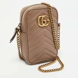 Gucci Beige Matelasse Leather GG Marmont Phone Crossbody Bag