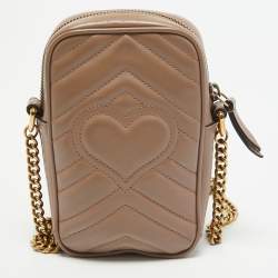 Gucci Beige Matelasse Leather GG Marmont Phone Crossbody Bag