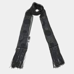Pre Owned Gucci Black Lurex Dot Fil Coupe Silk Fringed Stole